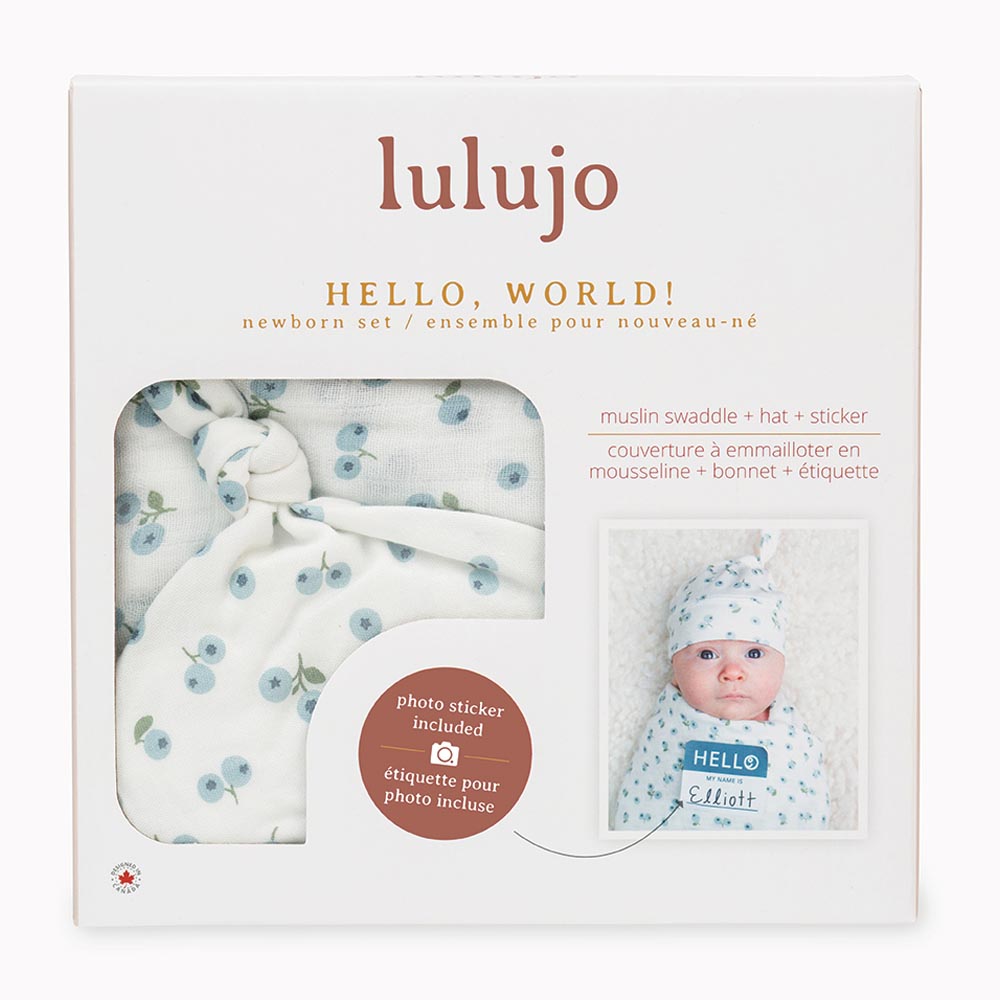 Lulujo - Bamboo Hat & Swaddle Blanket - Blueberries