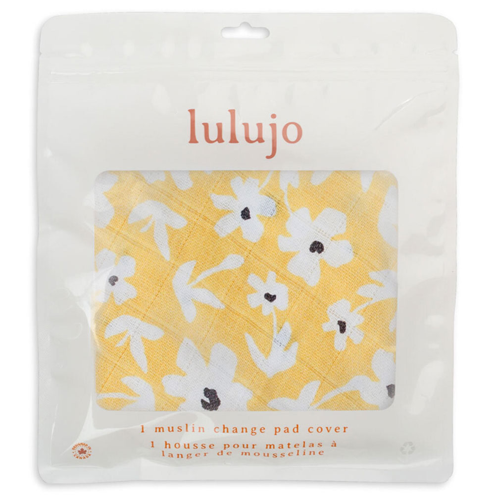 Lulujo Muslin Change Pad Cover 80 x 40 cm - Yellow Wildflowers