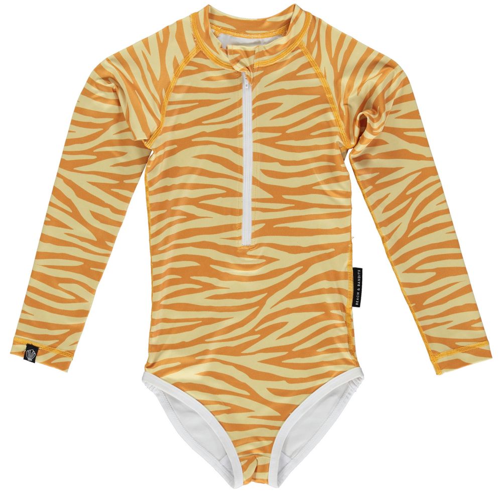 Beach & Bandits Girls' Golden Tiger Long Sleeve Swimsuit