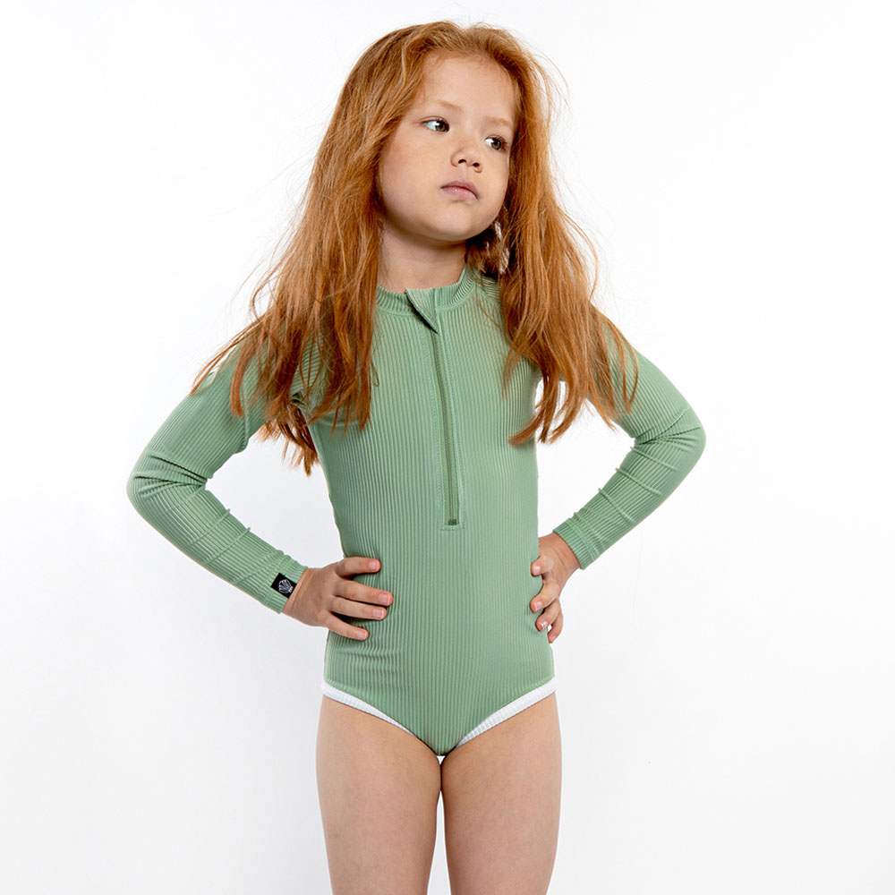 Beach & Bandits Girls' Basil Ribbed Swimsuit - Green