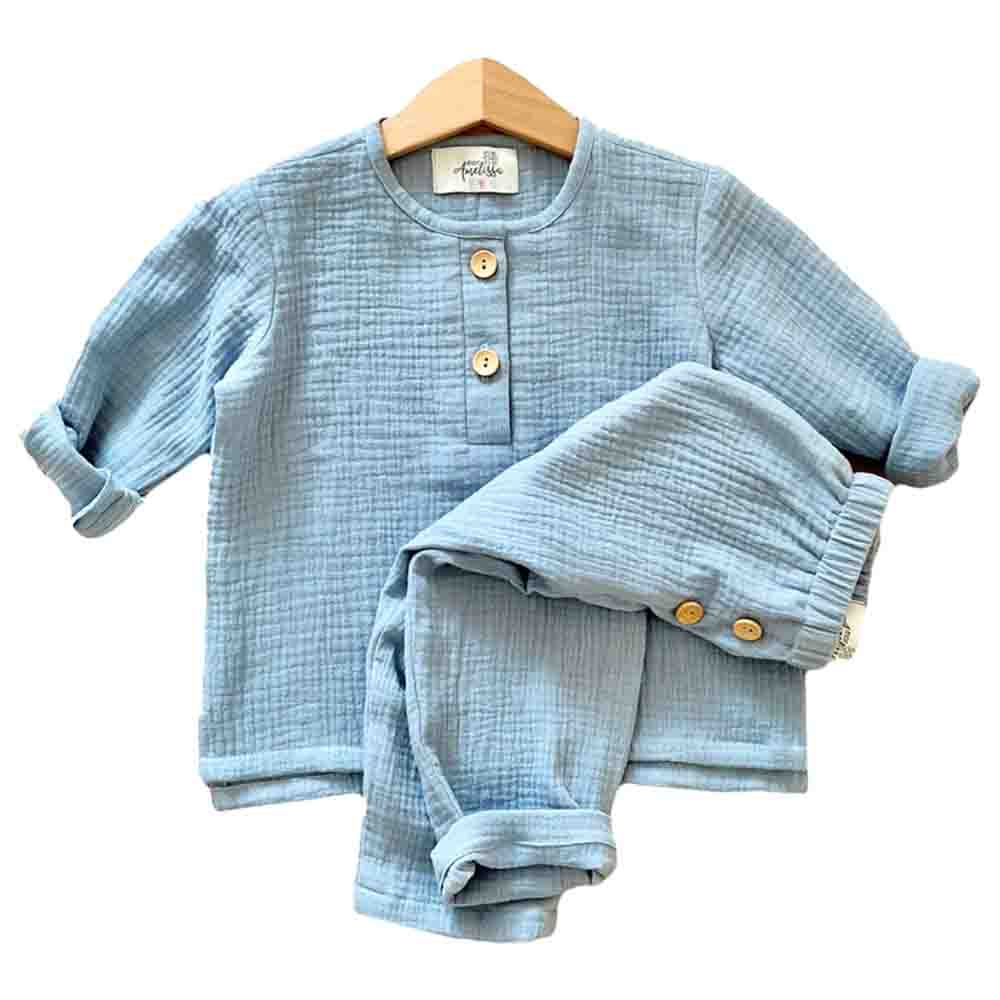 Mon.amelissa Muslin Long Pants & Shirt Sky - Blue - 2 Pcs