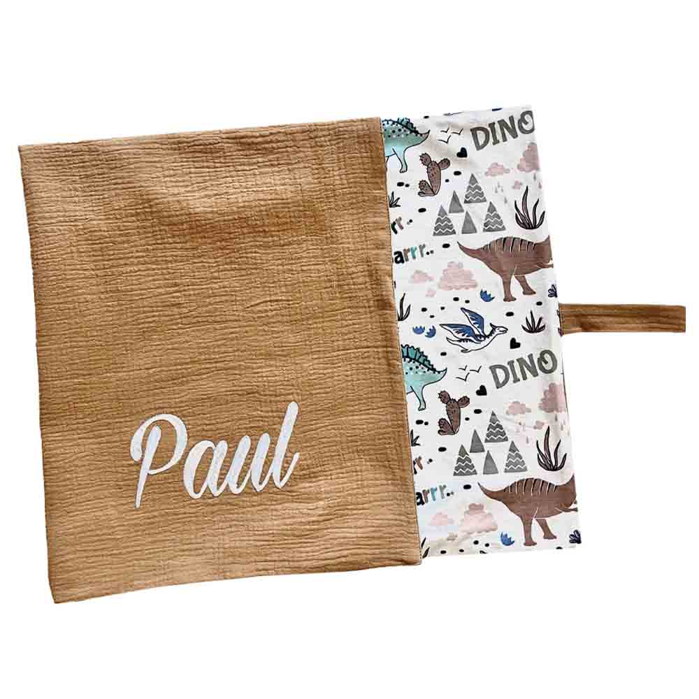 Mon.Amelissa - Baby Blanket Muslin Cotton 100cm - Brown Dinos