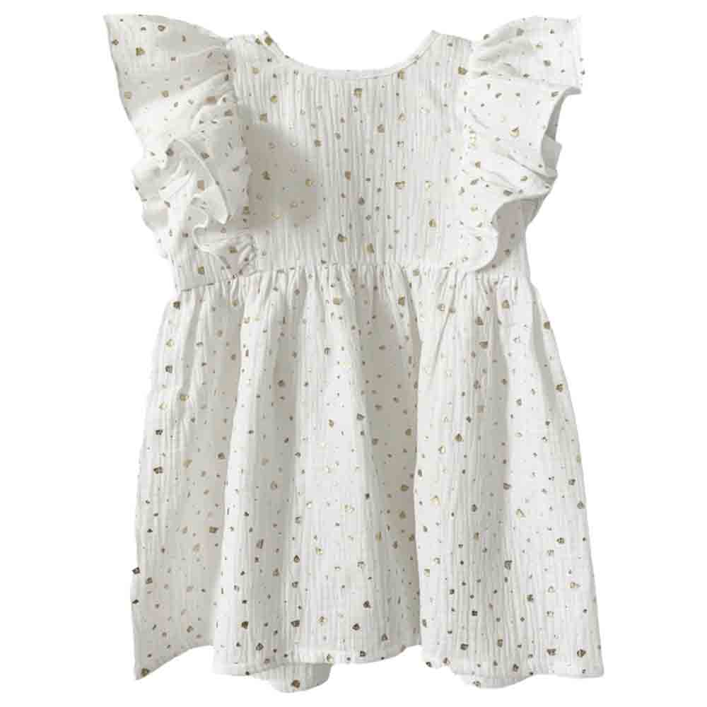 Mon.amelissa Personalized Elissa Boho Muslin Dress White - Gold