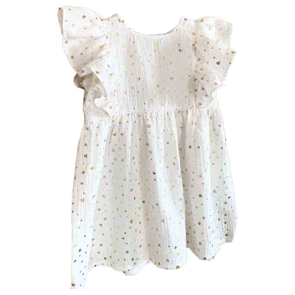 Mon.amelissa Personalized Elissa Boho Muslin Dress White - Gold