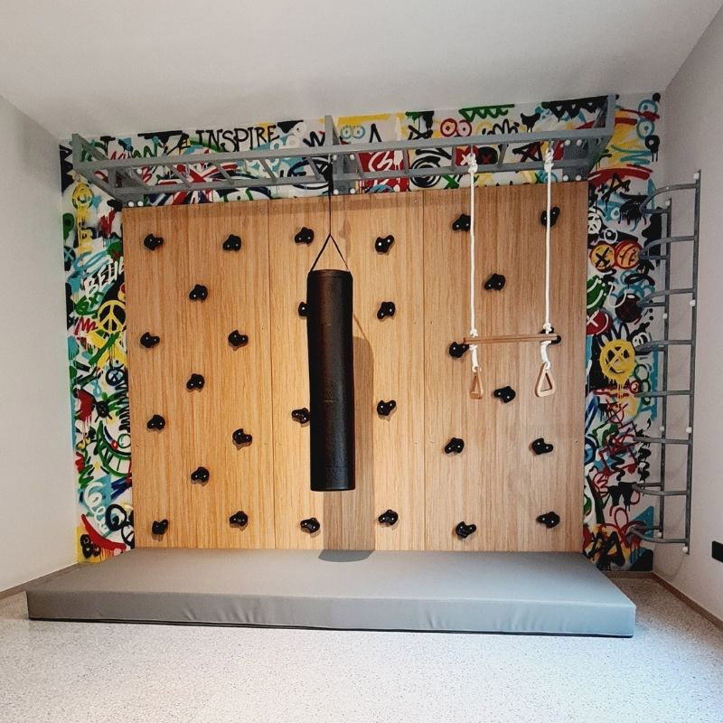 Moon Kids Climbing Wall with Bars Ladder & Safety Mat 3 Panels