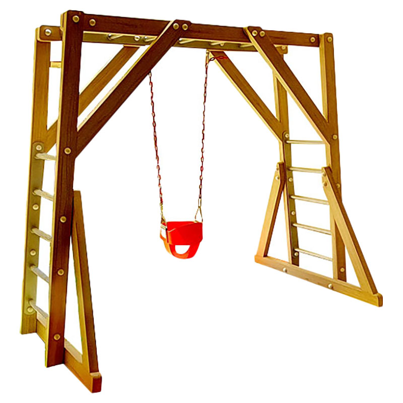 Moon Kids - Free Standing Monkey Bars with Swing, Natural Wood