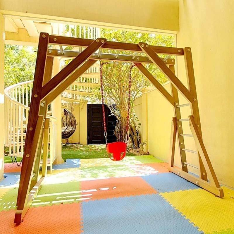 Moon Kids - Free Standing Monkey Bars with Swing, Natural Wood