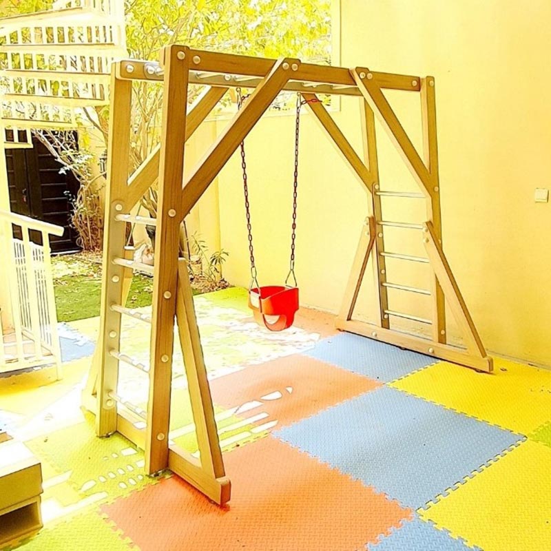 Moon Kids - Free Standing Monkey Bars with Swing, Natural Wood