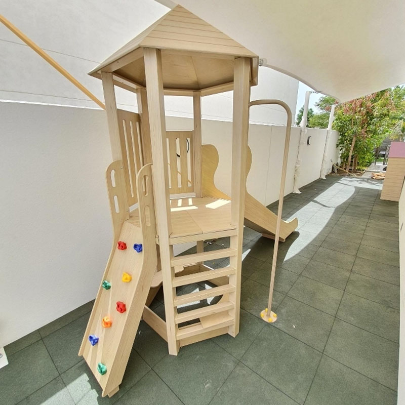 Moon Kids - Hexagonal Platform With Slide & Sandpit - Brown
