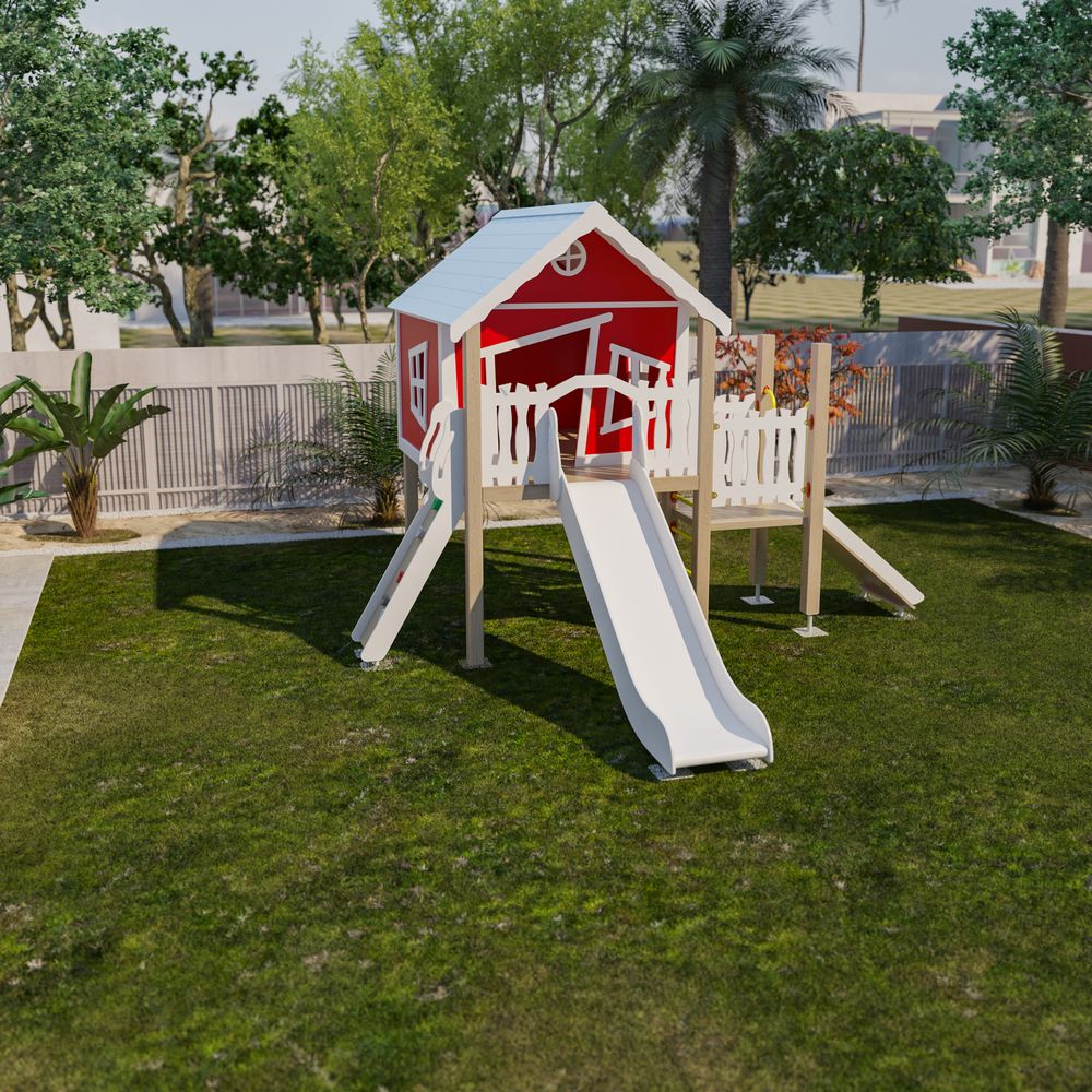 Moon Kids - Playhouse with Climbing Wall Ramp & Platform
