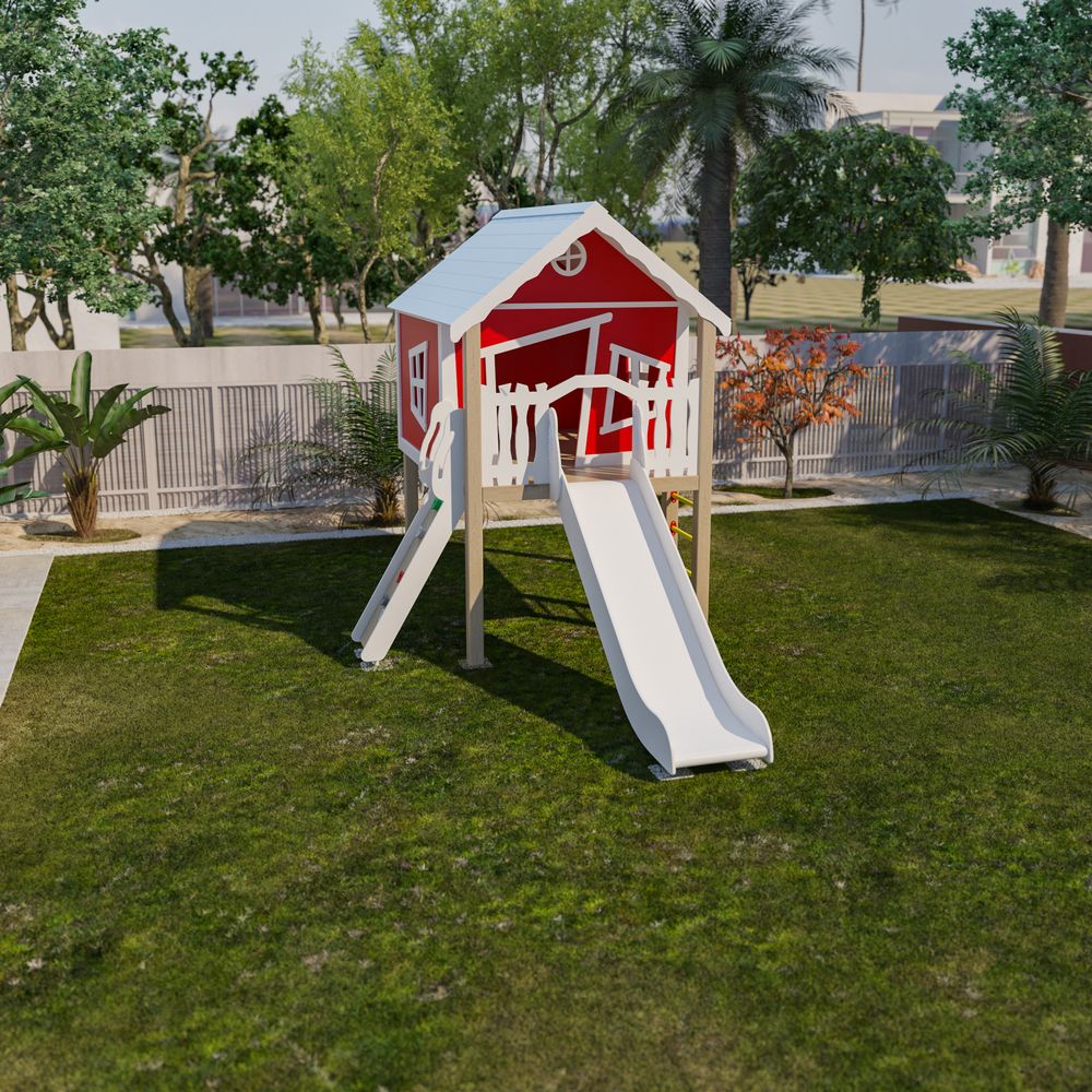 Moon Kids - Explorer Playhouse with Climbing Wall Ramp & Slide
