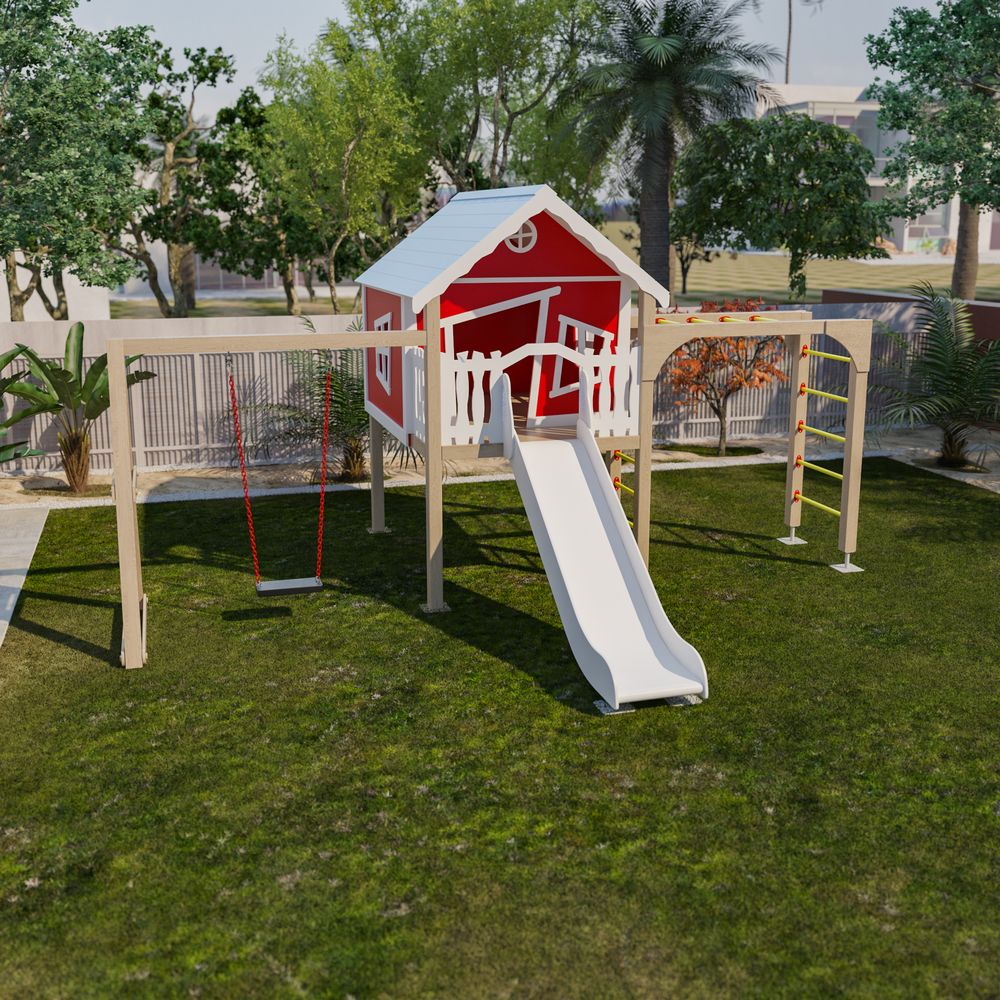 Moon Kids - Explorer Playhouse with Monkey Bars, Slide & Swing