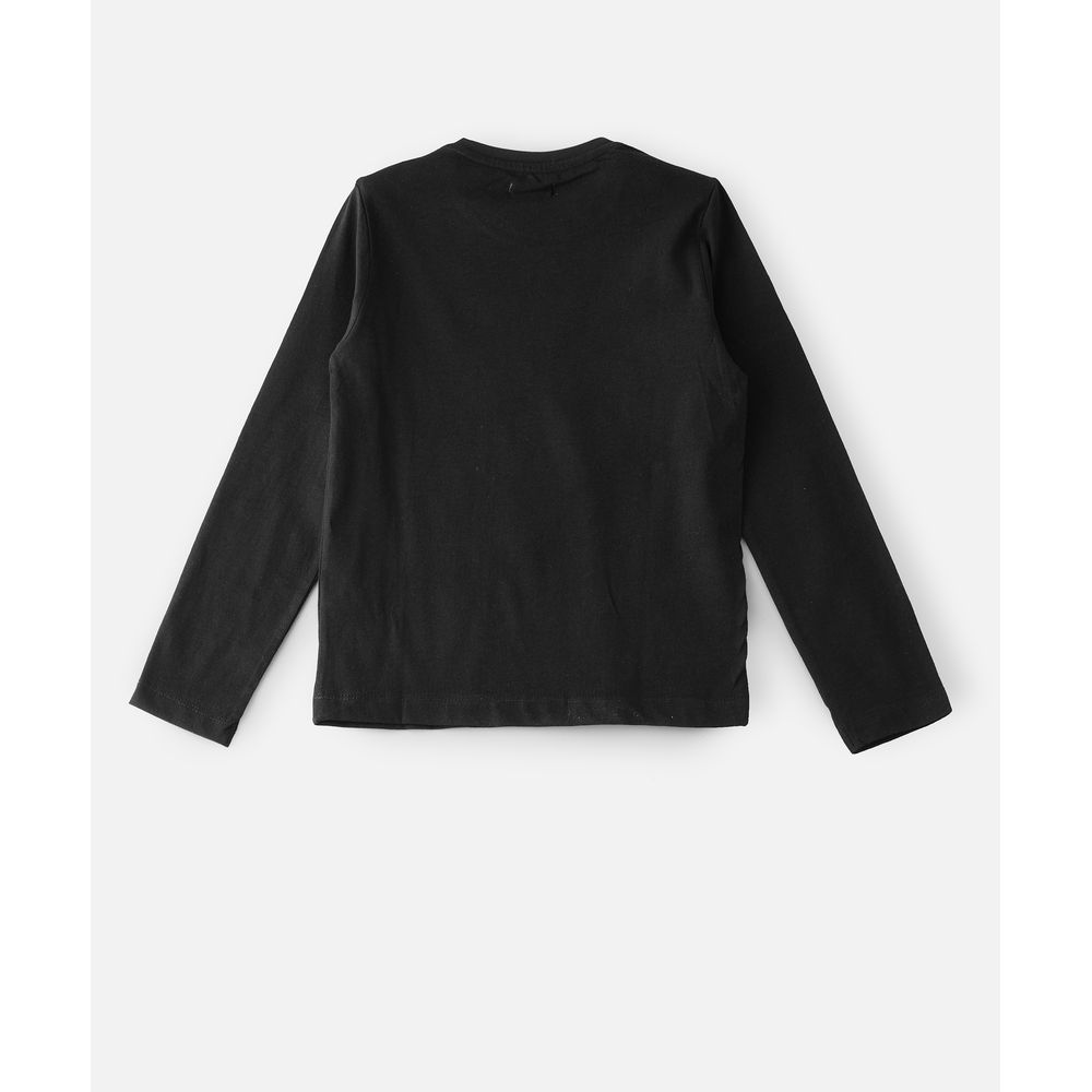 Jam Knit Full Sleeve T-Shirt with Print at Front - Black