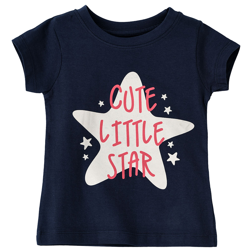 Jelliene Girls Basic Round Neck Graphic T-Shirt - Dark Blue