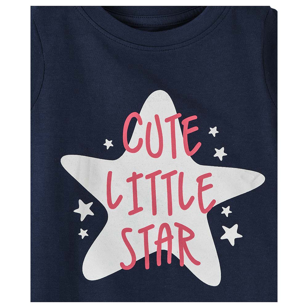 Jelliene Girls Basic Round Neck Graphic T-Shirt - Dark Blue