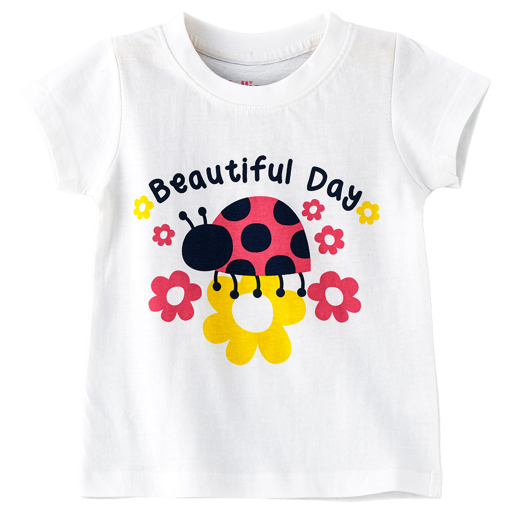 Jelliene Girls Floral Basic Round Neck Graphic T-Shirt - White