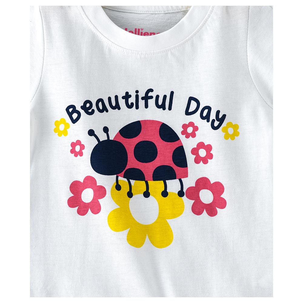 Jelliene Girls Floral Basic Round Neck Graphic T-Shirt - White