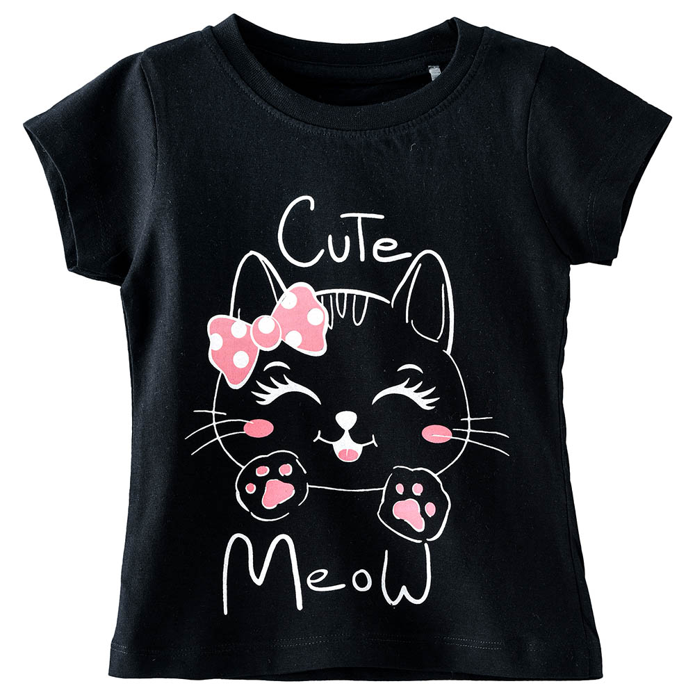 Jelliene Girls Basic Round Neck Graphic T-Shirt - Black