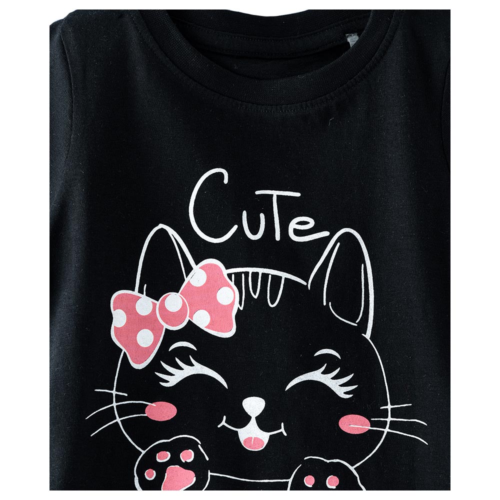 Jelliene Girls Basic Round Neck Graphic T-Shirt - Black