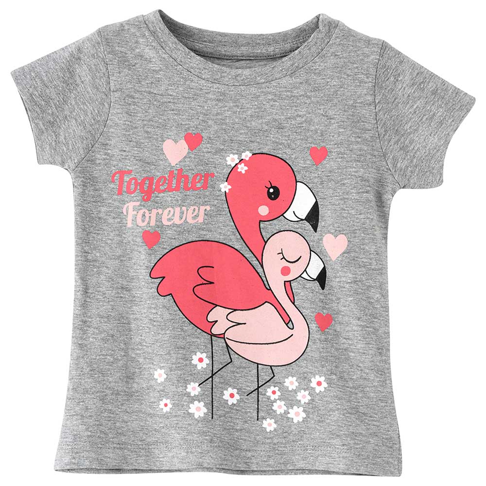 Jelliene Girls Printed Basic Round Neck Graphic T-Shirt - Grey