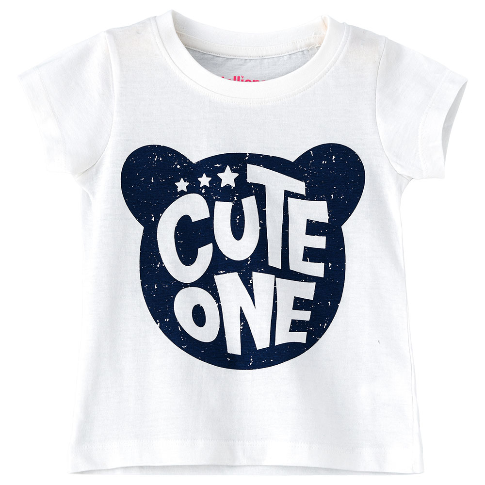 Jelliene Girls Basic Round Neck Graphic T-Shirt Bright - White