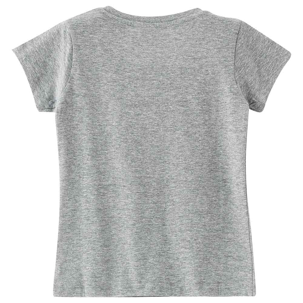 Jelliene Girls Basic Round Neck Graphic T-Shirt - Light Grey