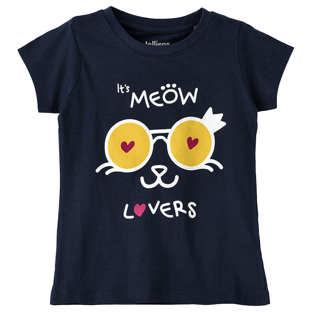 Jelliene Girls Basic Round Neck Graphic T-Shirt - Navy Blue