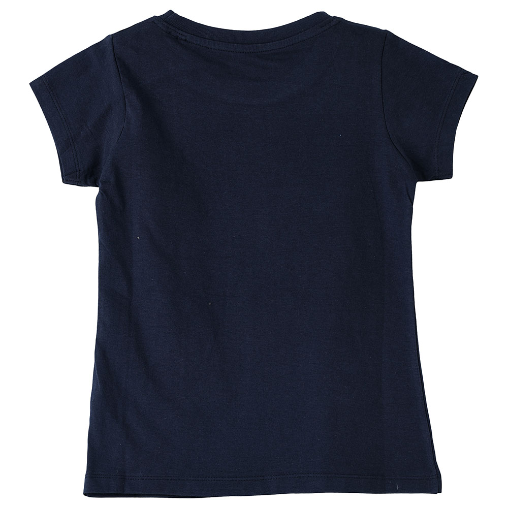 Jelliene Girls Basic Round Neck Graphic T-Shirt - Navy Blue