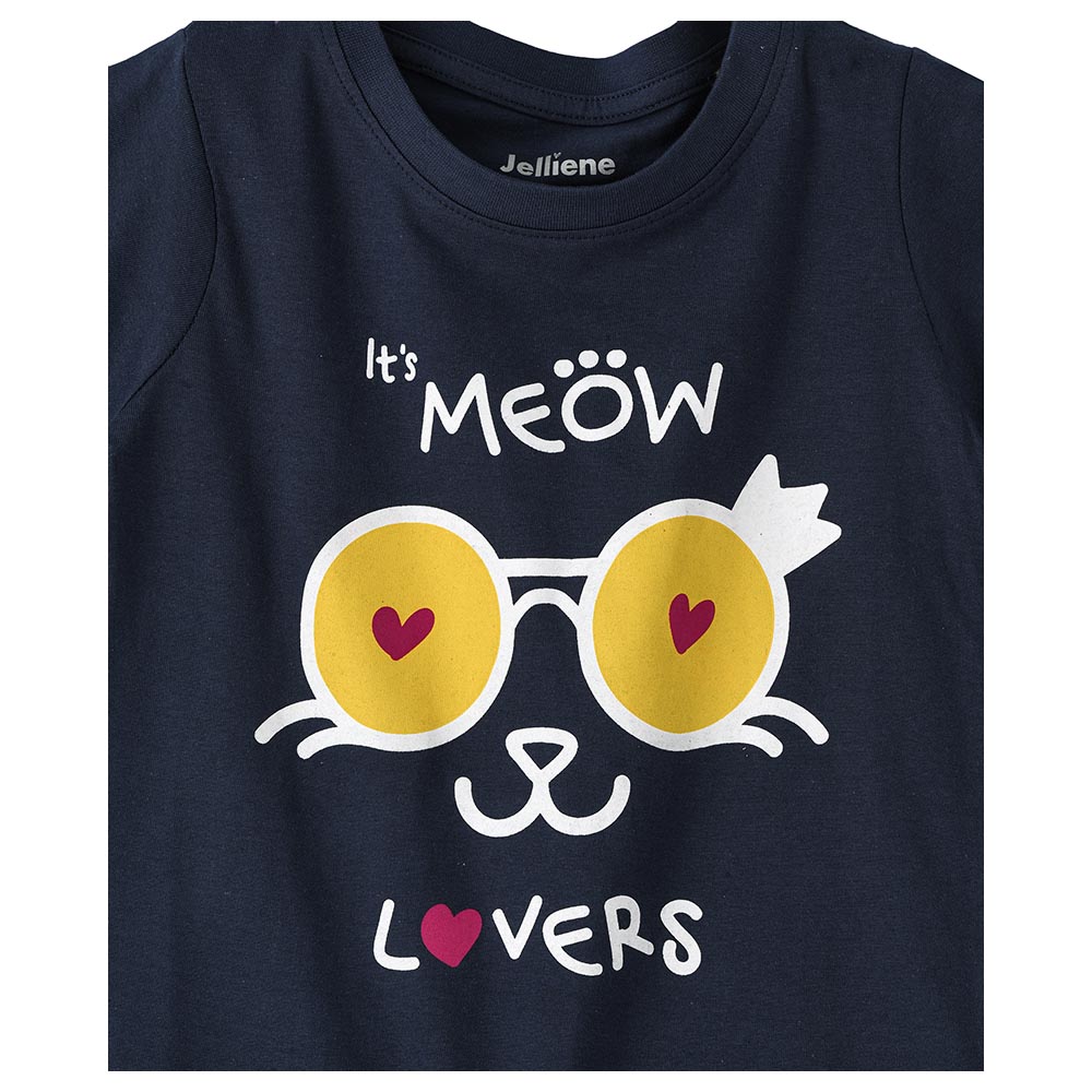 Jelliene Girls Basic Round Neck Graphic T-Shirt - Navy Blue