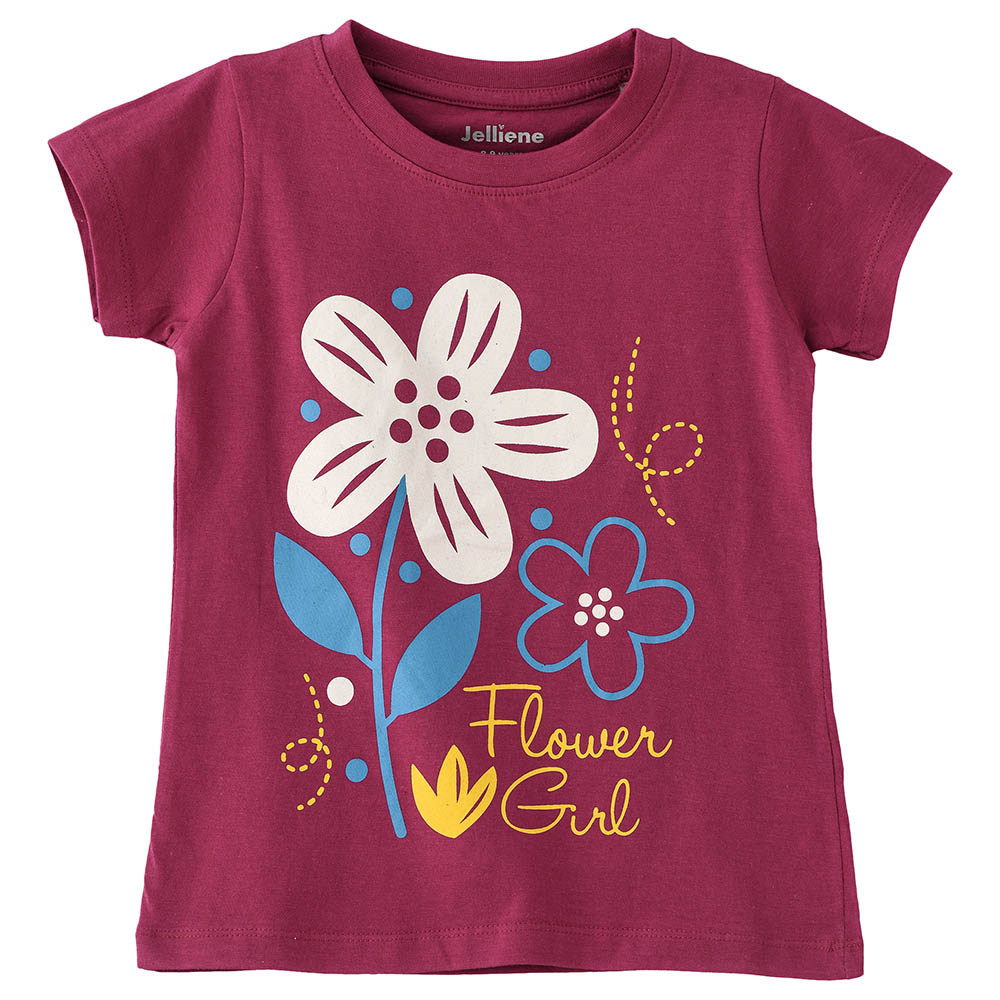 Jelliene Girls Basic Round Neck Graphic T-Shirt - Purple