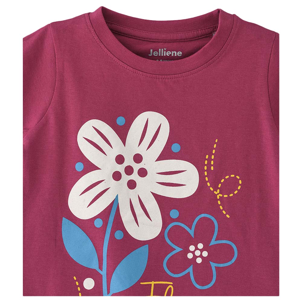 Jelliene Girls Basic Round Neck Graphic T-Shirt - Purple