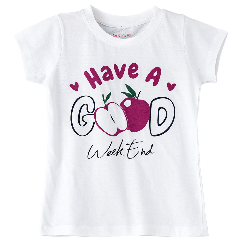 Jelliene Girls Basic Round Neck Graphic T-Shirt - White