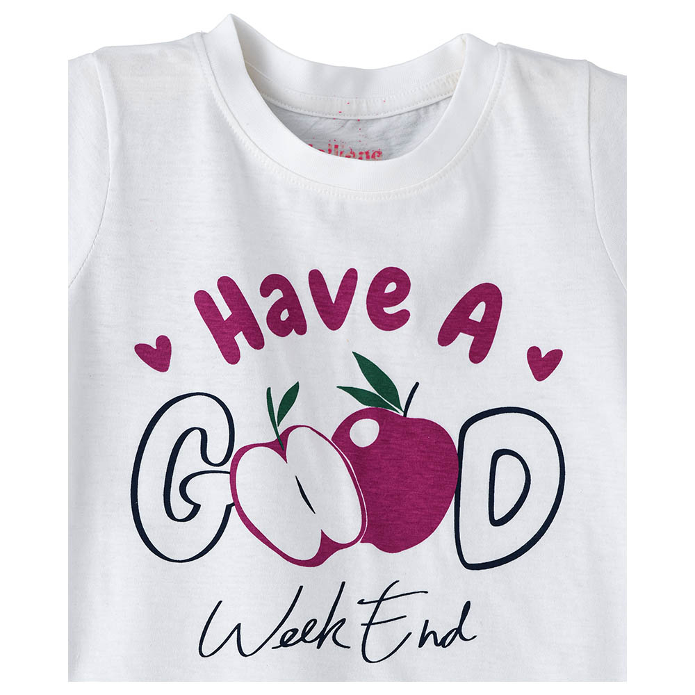 Jelliene Girls Basic Round Neck Graphic T-Shirt - White