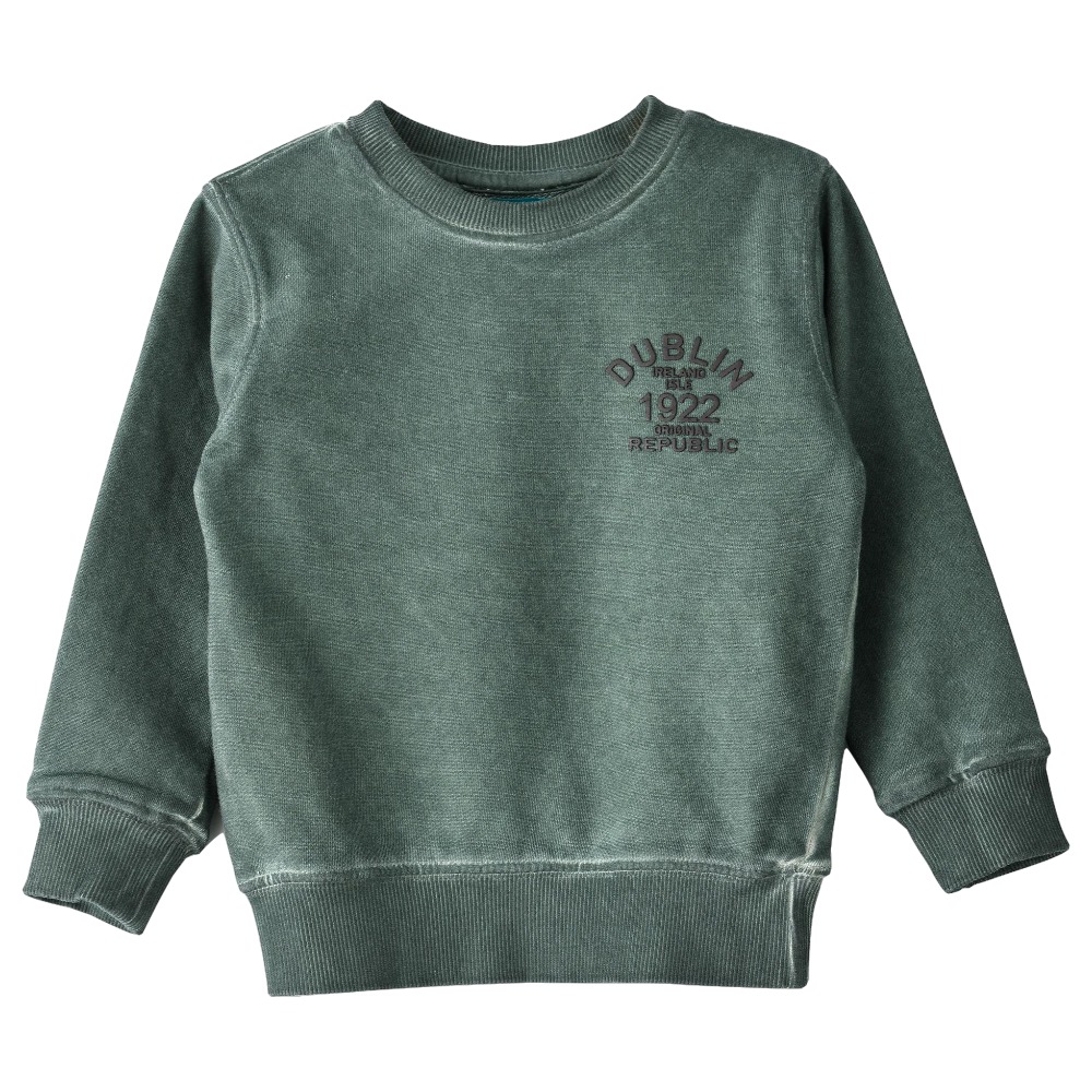 Jam Knit Sweat Top with Washout Effect - Green