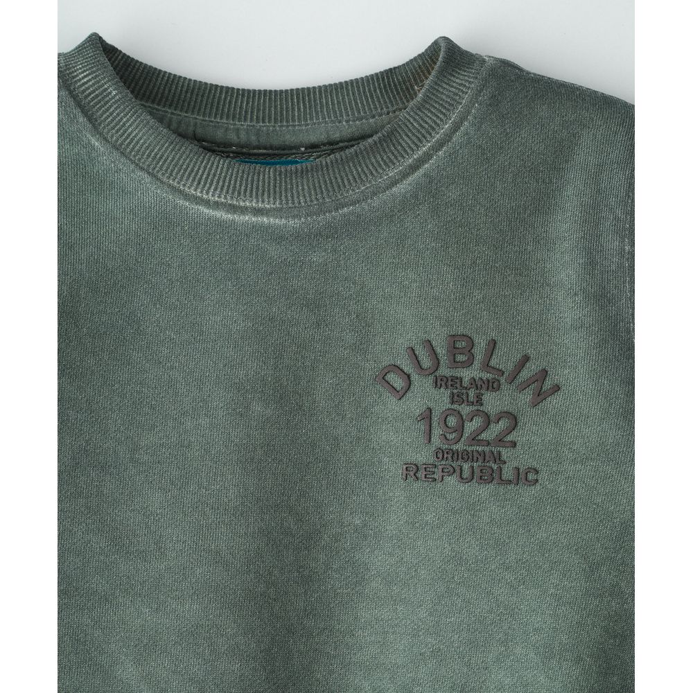 Jam Knit Sweat Top with Washout Effect - Green