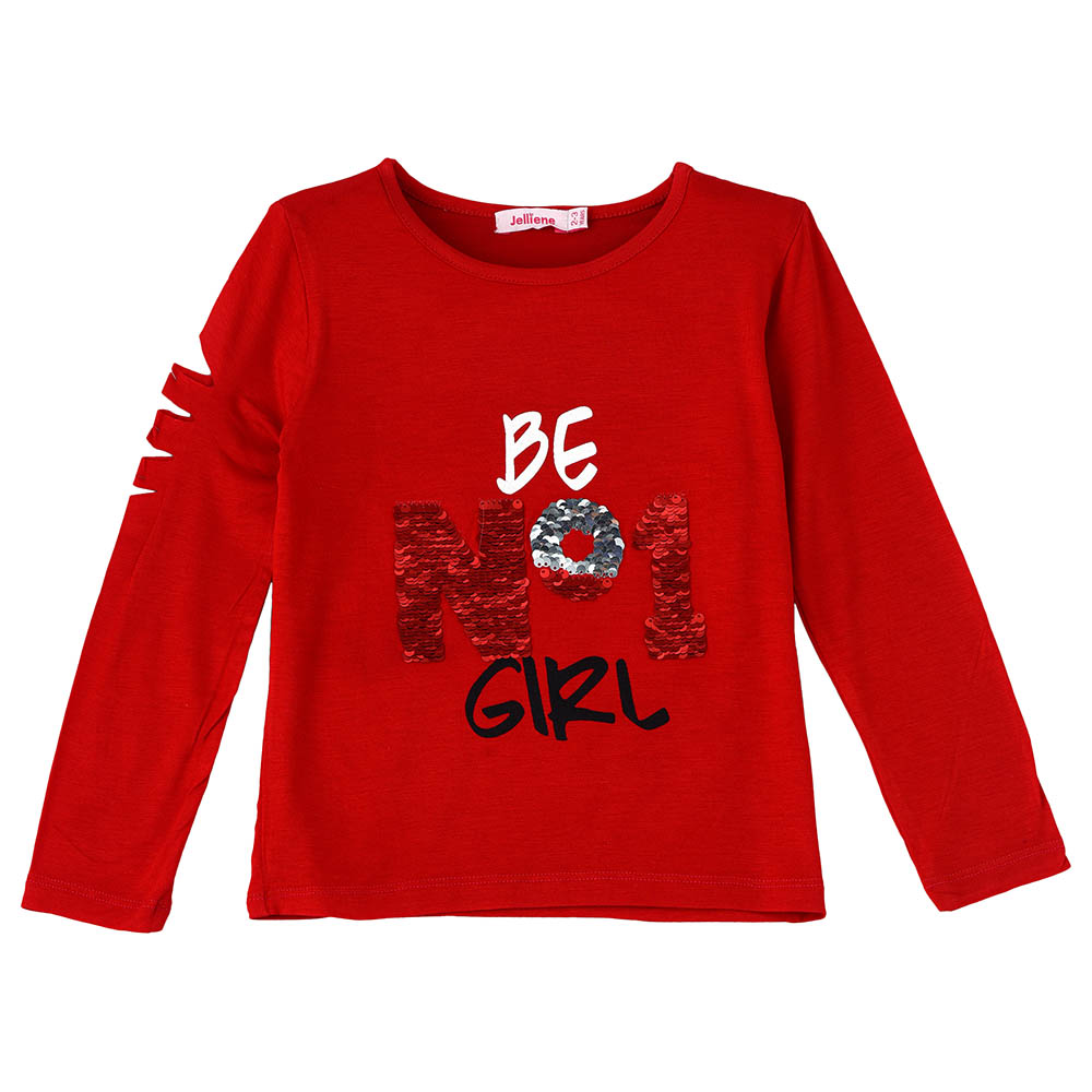 Jelliene Knit T-Shirt with Print - Red