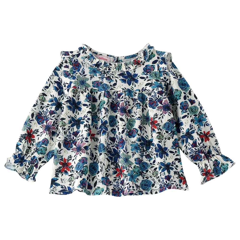 Jelliene Floral All-Over Print Woven Top - Blue