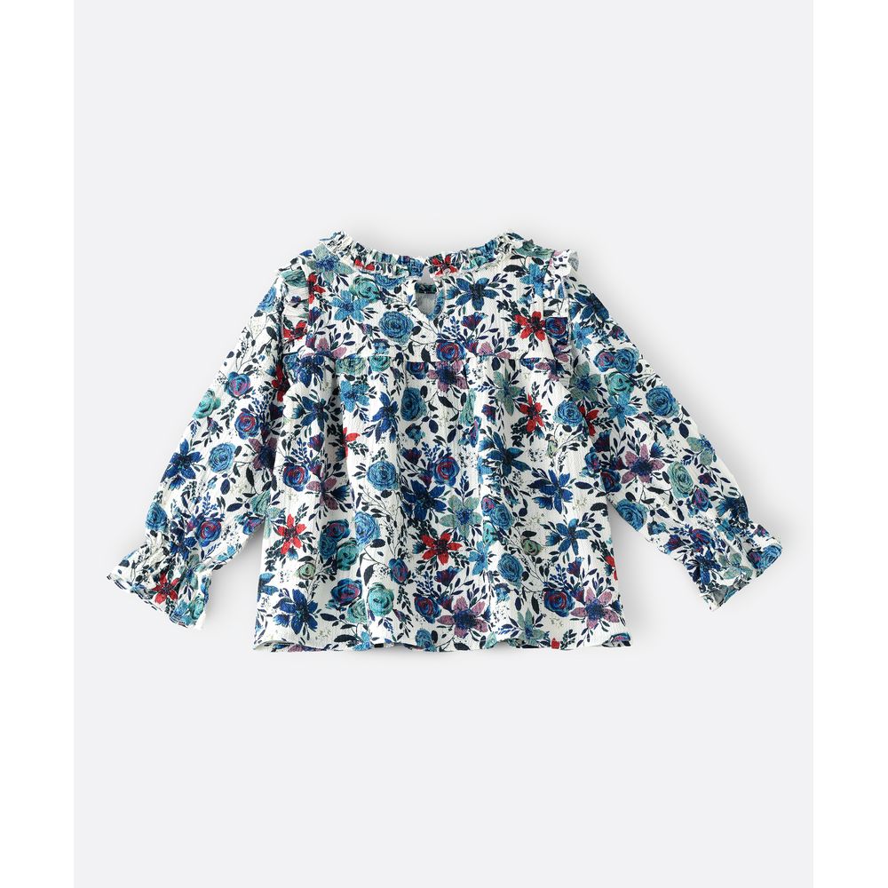 Jelliene Floral All-Over Print Woven Top - Blue