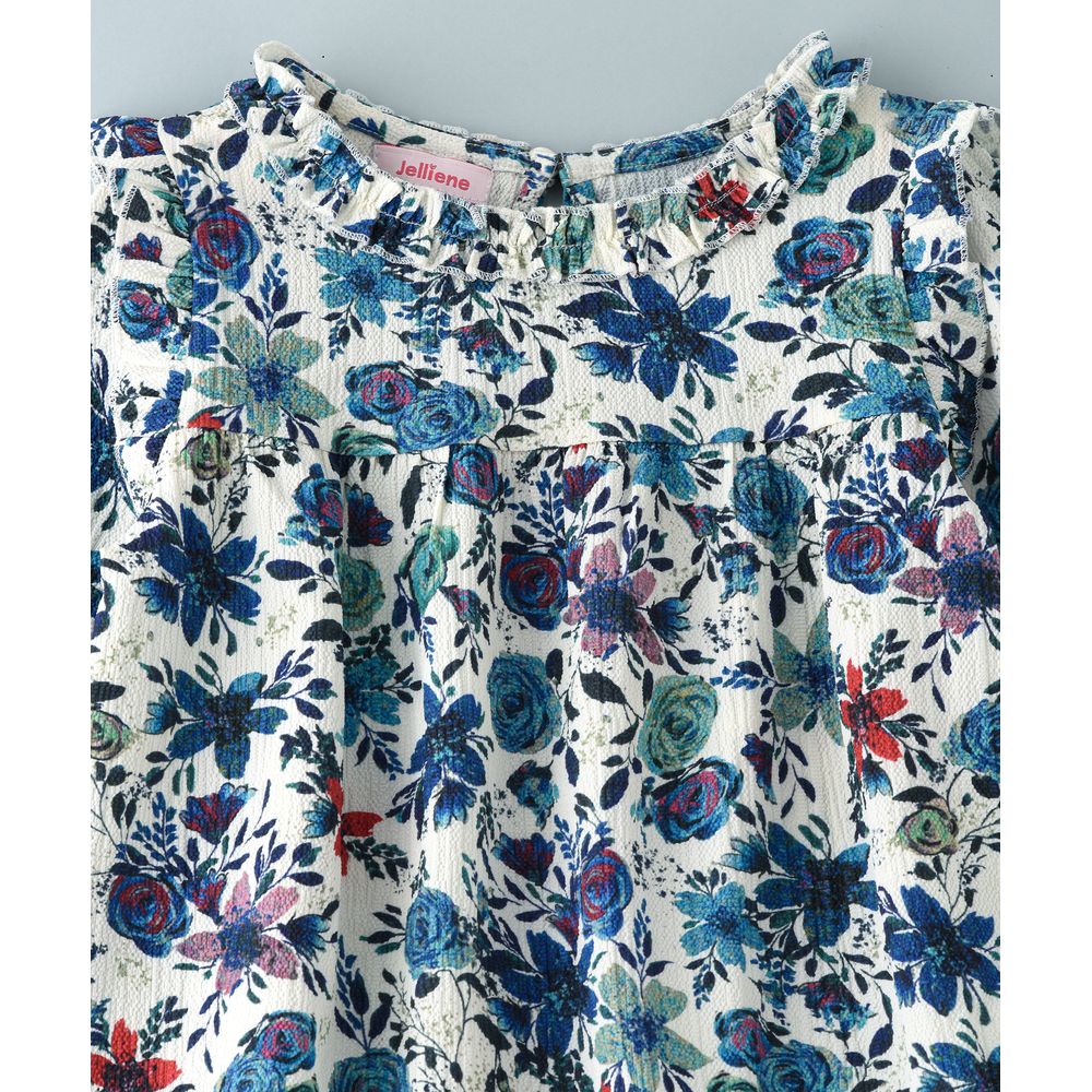 Jelliene Floral All-Over Print Woven Top - Blue