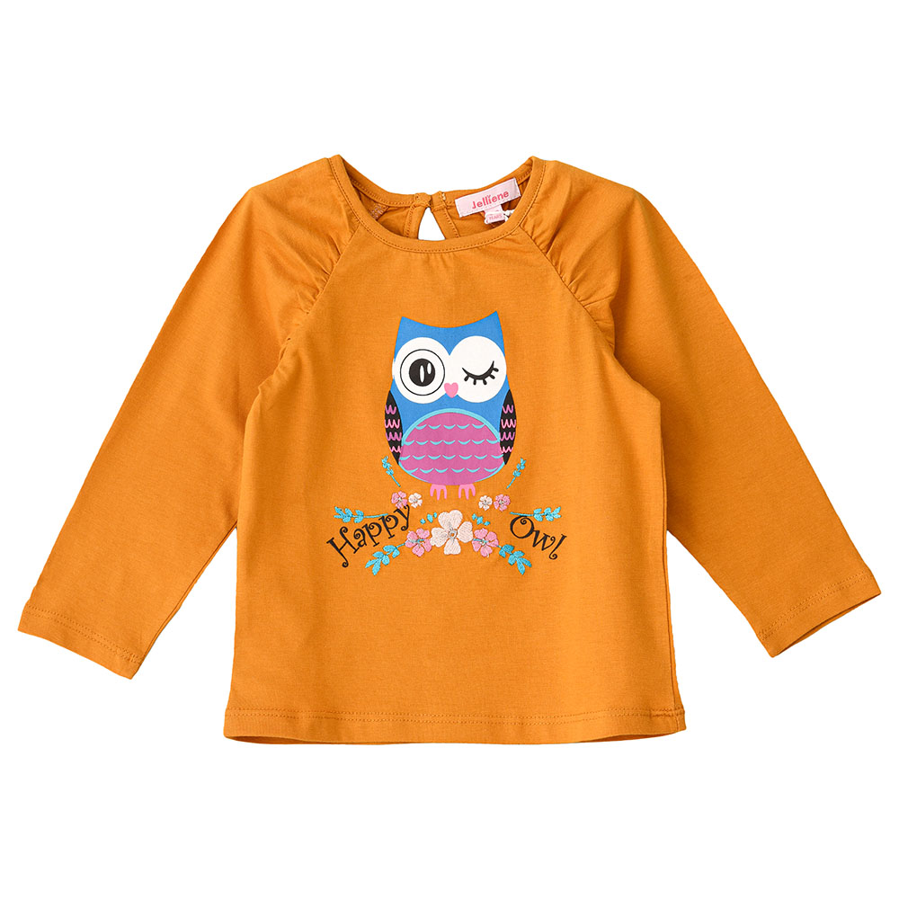 Jelliene Happy Owl Round Neck Knit Top - Yellow