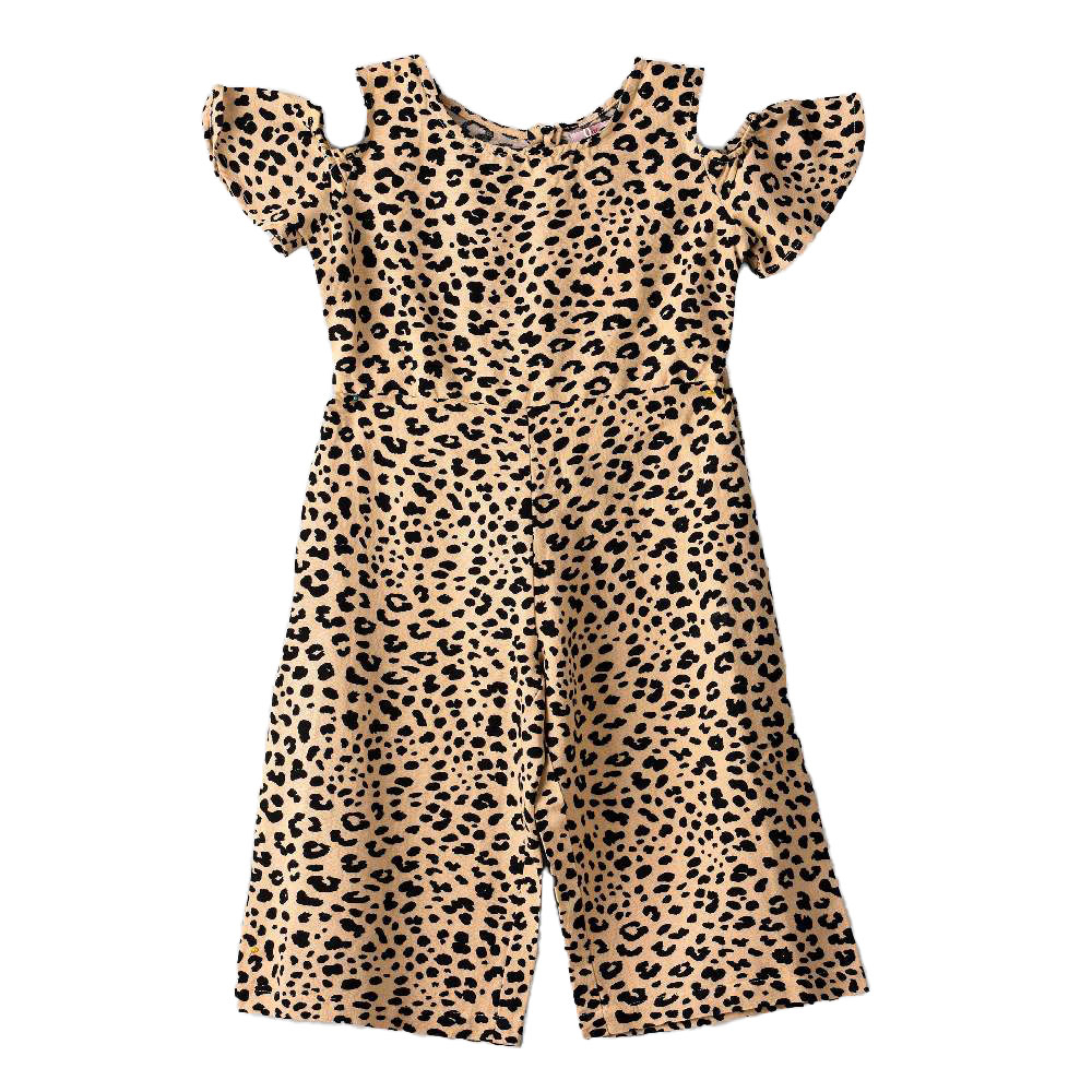 Jelliene Woven All-Over Print Jumpsuit with Cold Shoulder Sleeves - Brown