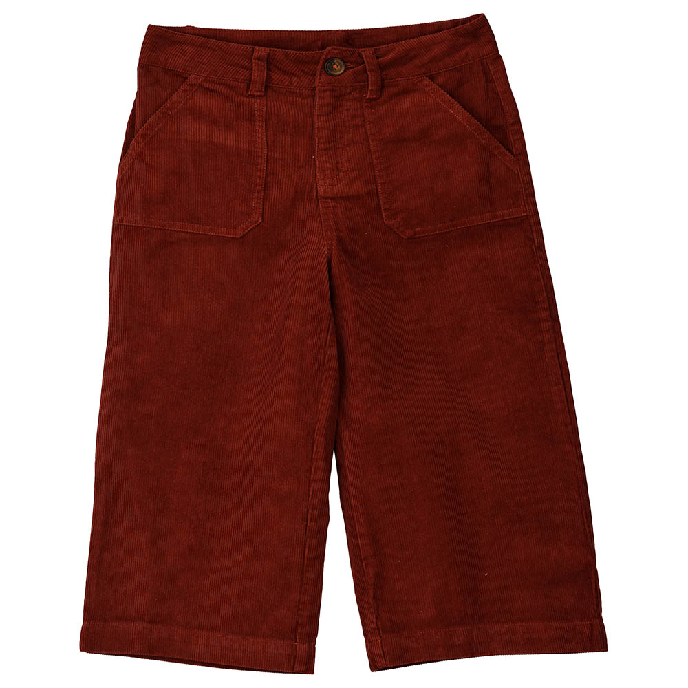 Jelliene Solid Woven Corduroy Culotte Pants - Brown