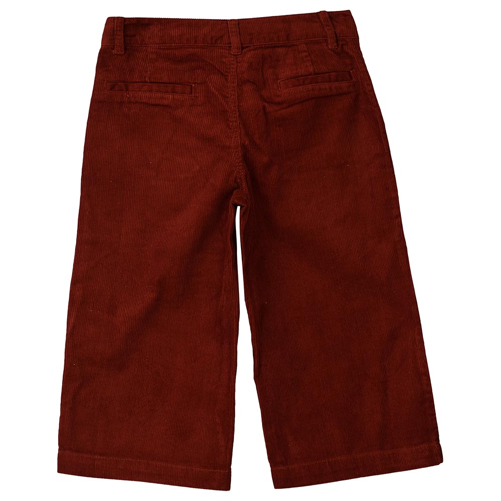Jelliene Solid Woven Corduroy Culotte Pants - Brown