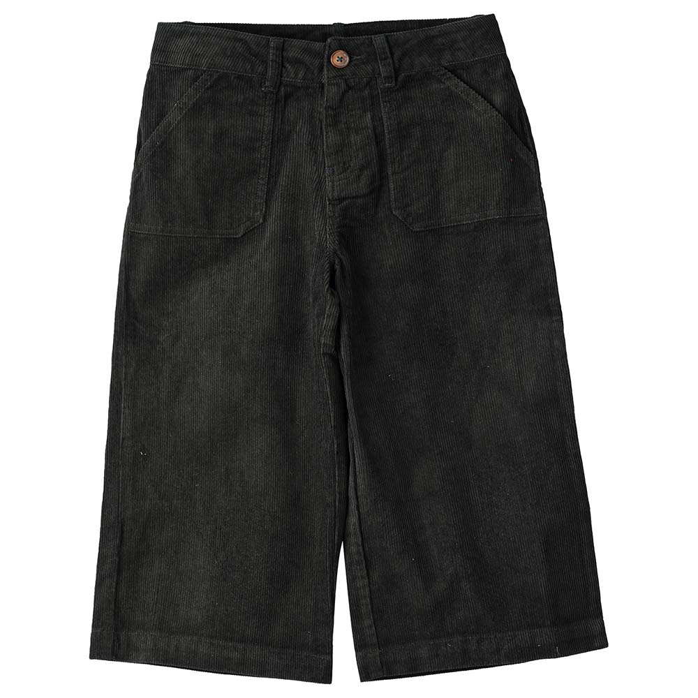 Jelliene Solid Woven Corduroy Culotte Pants - Green