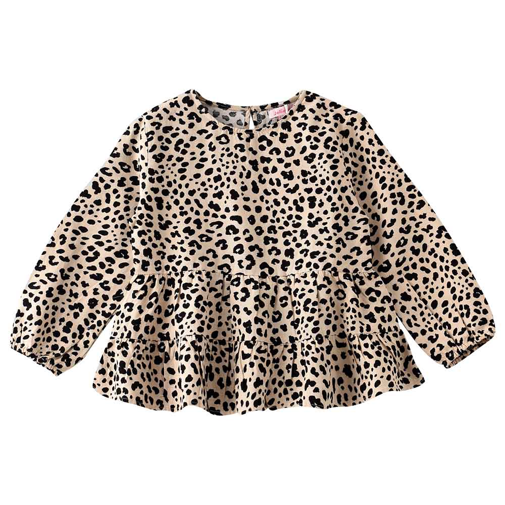 Jelliene Woven All-Over Print Top with Tiers at Bottom - Brown