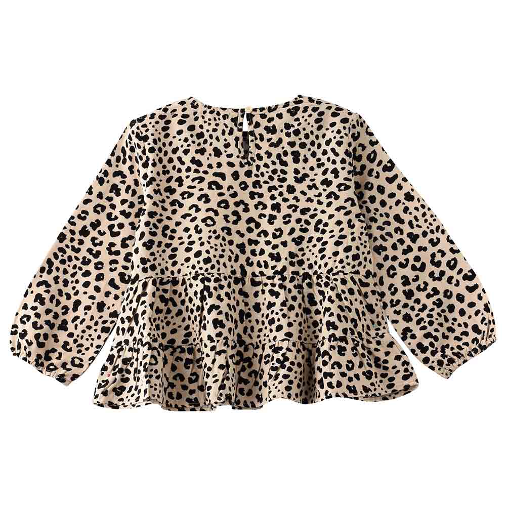 Jelliene Woven All-Over Print Top with Tiers at Bottom - Brown