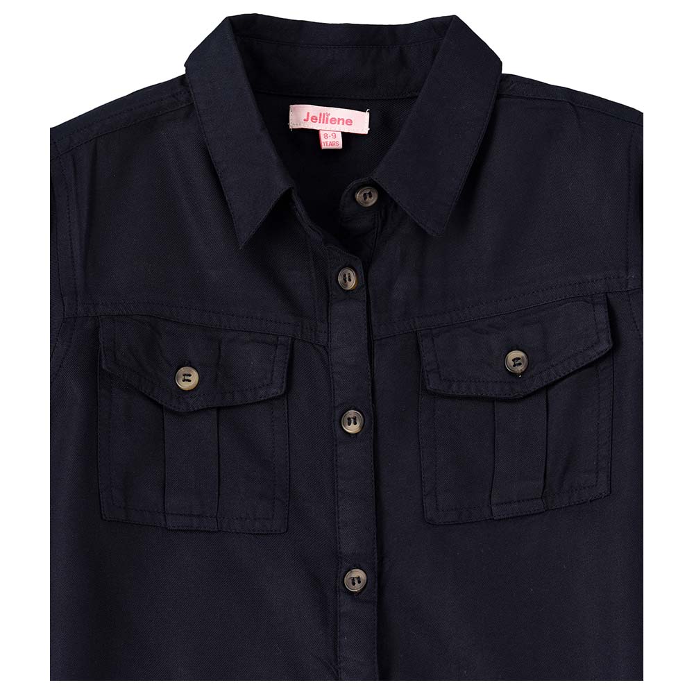 Jelliene Full Sleeve Woven Shirt with Pockets at Front - Navy Blue
