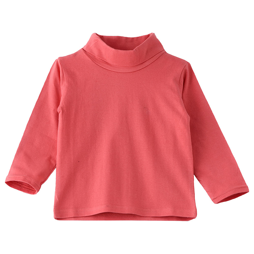Jelliene Girls Basic Solid Turtle Neck T-Shirt - Coral