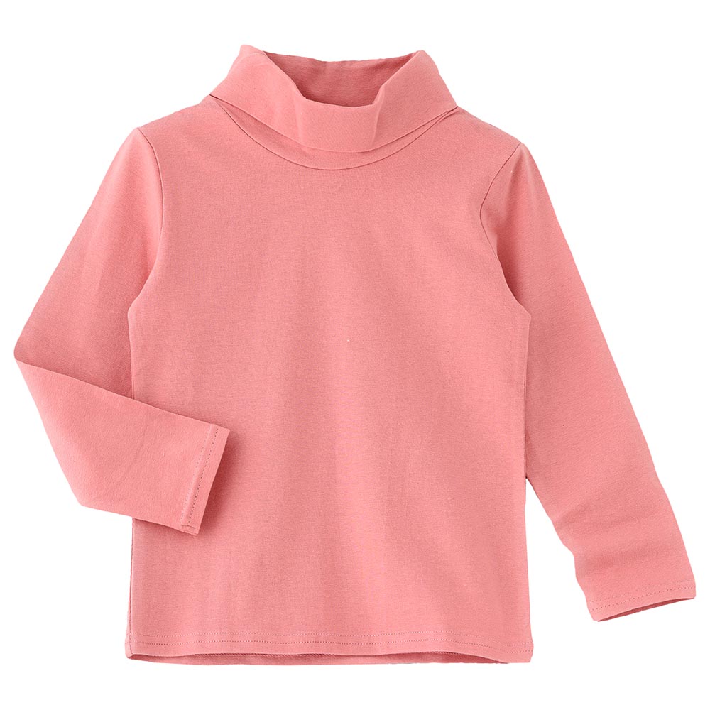 Jelliene Girls Basic Solid Turtle Neck T-Shirt Coral - Pink