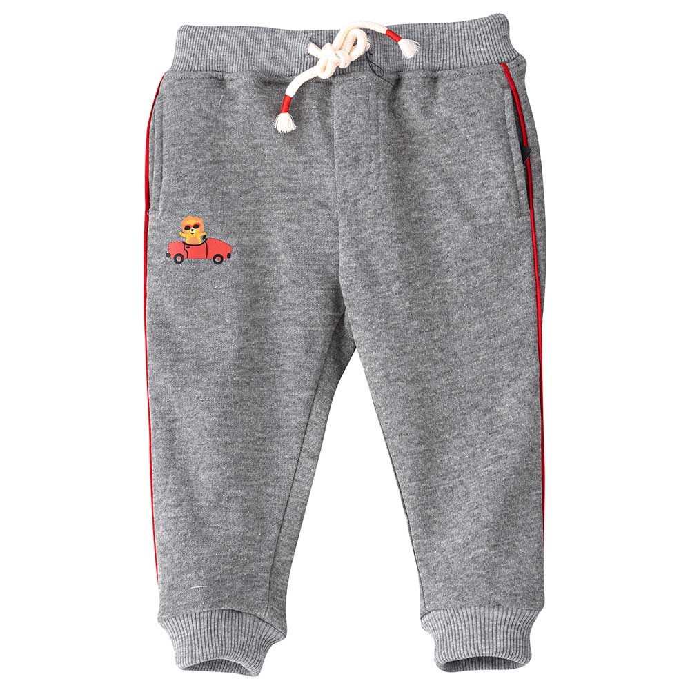 Jam Knit Jogger with Print at Pocket - Grey